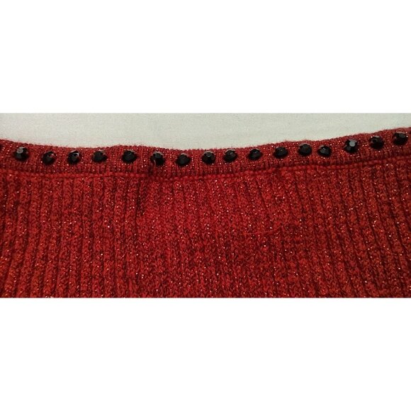Objects D'art Black Beaded Cotton Metallic Red Sleeveless Sweater Shirt Size M - Picture 7 of 10